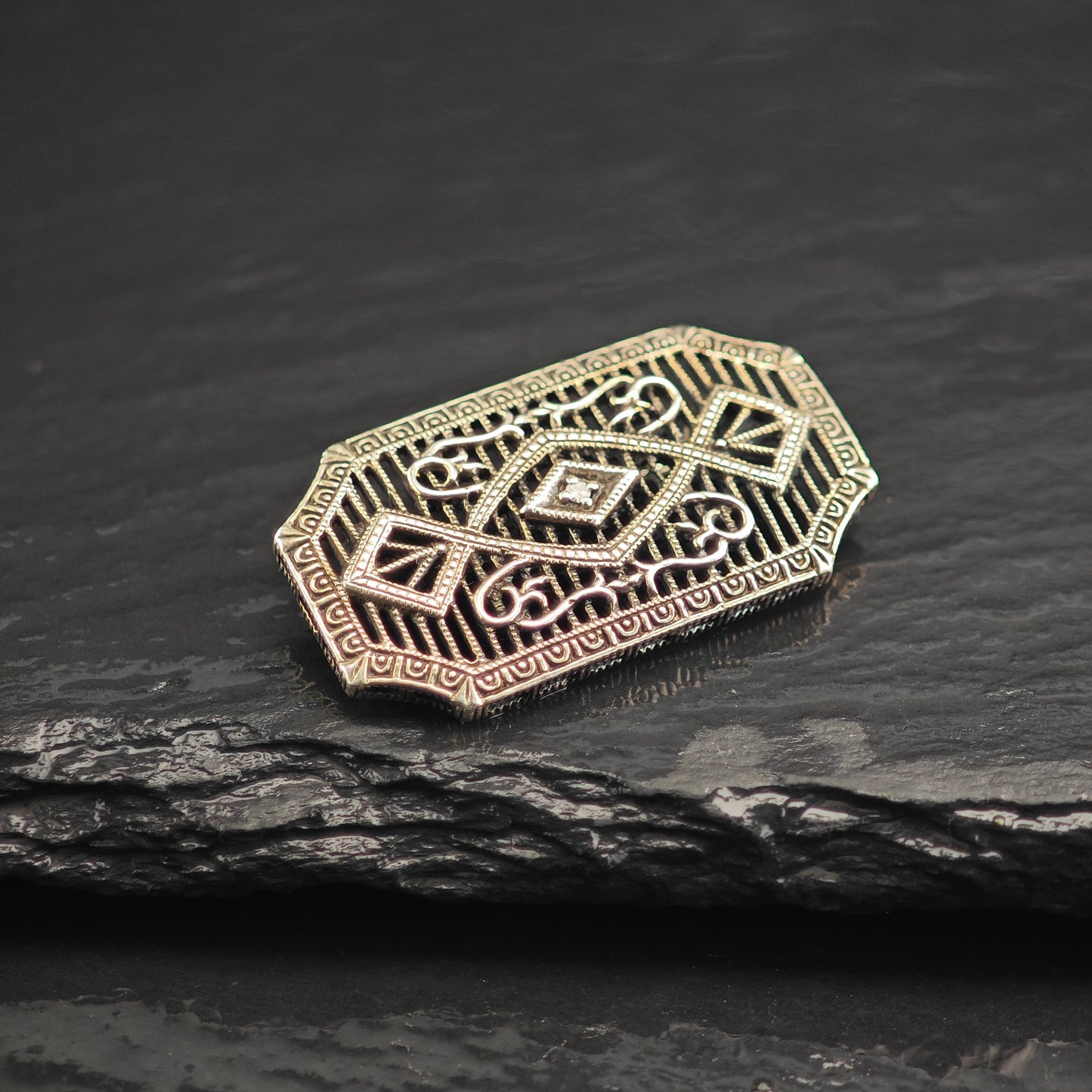 Art Deco, Diamond Sterling Silver Brooch B2195
