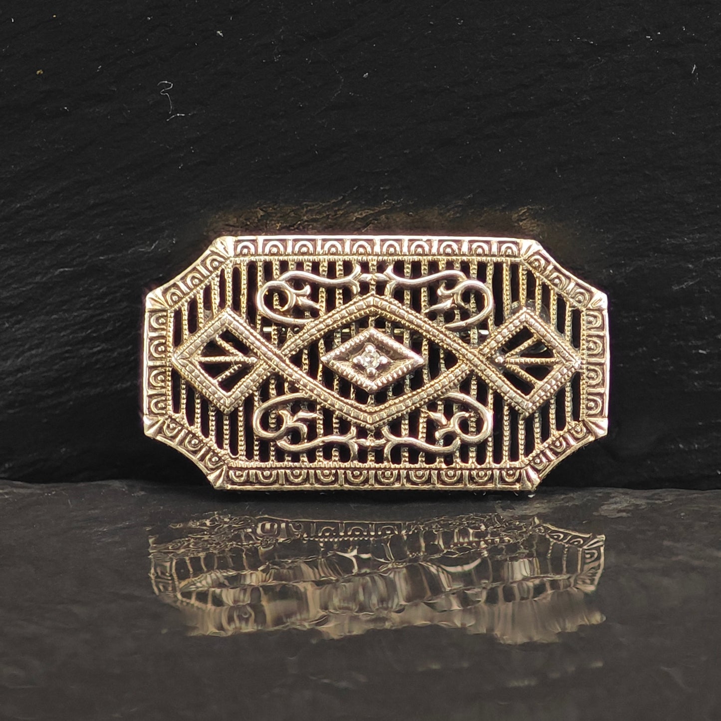 Art Deco, Diamond Sterling Silver Brooch B2195