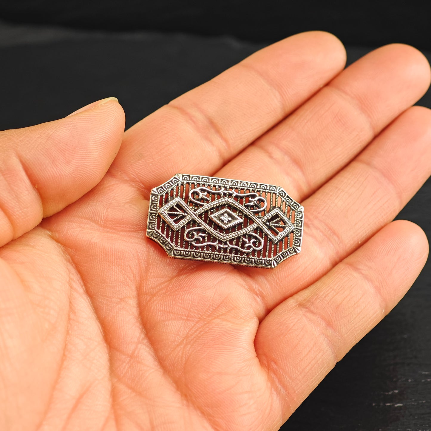 Art Deco, Diamond Sterling Silver Brooch B2195