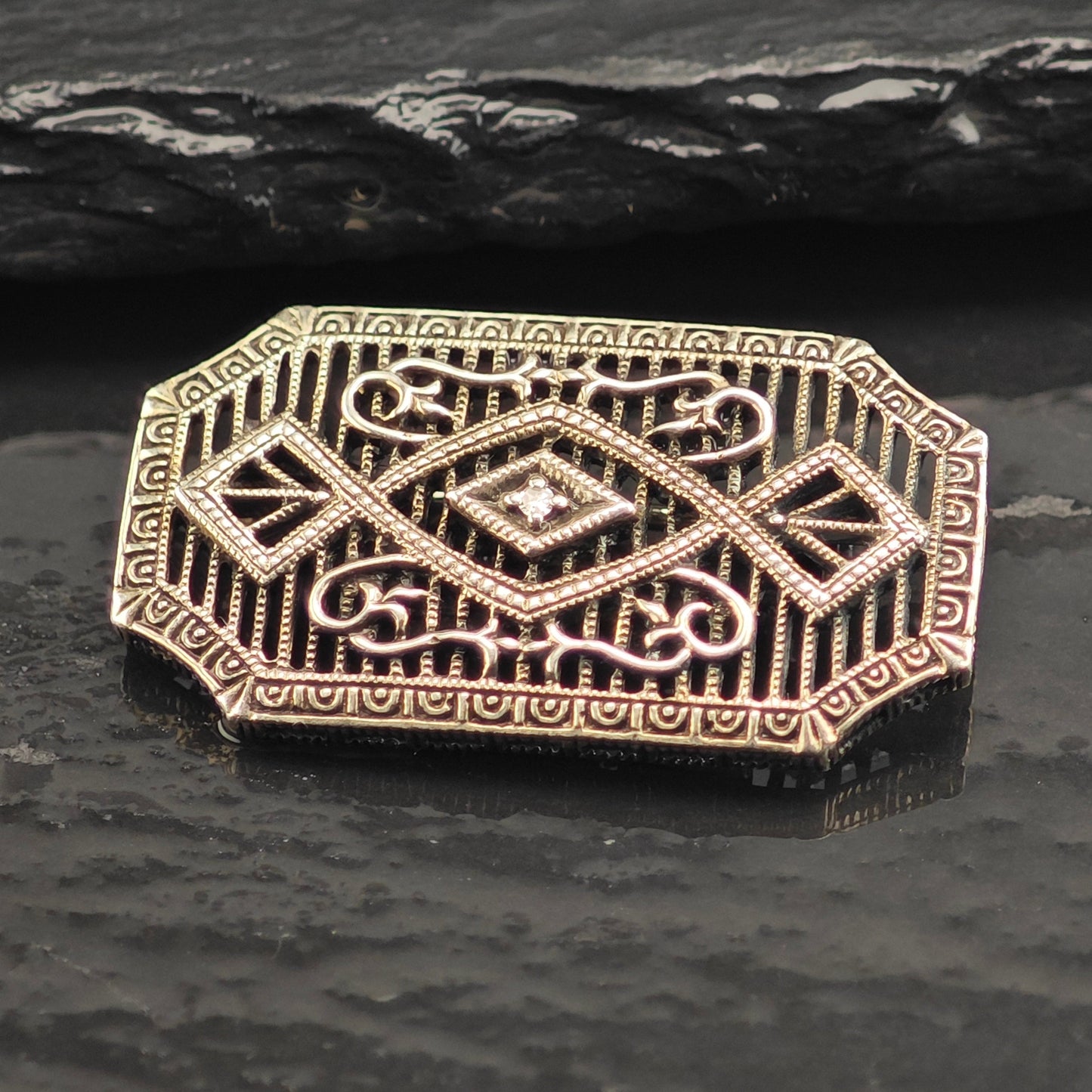 Art Deco, Diamond Sterling Silver Brooch B2195
