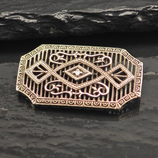 Art Deco, Diamond Sterling Silver Brooch B2195