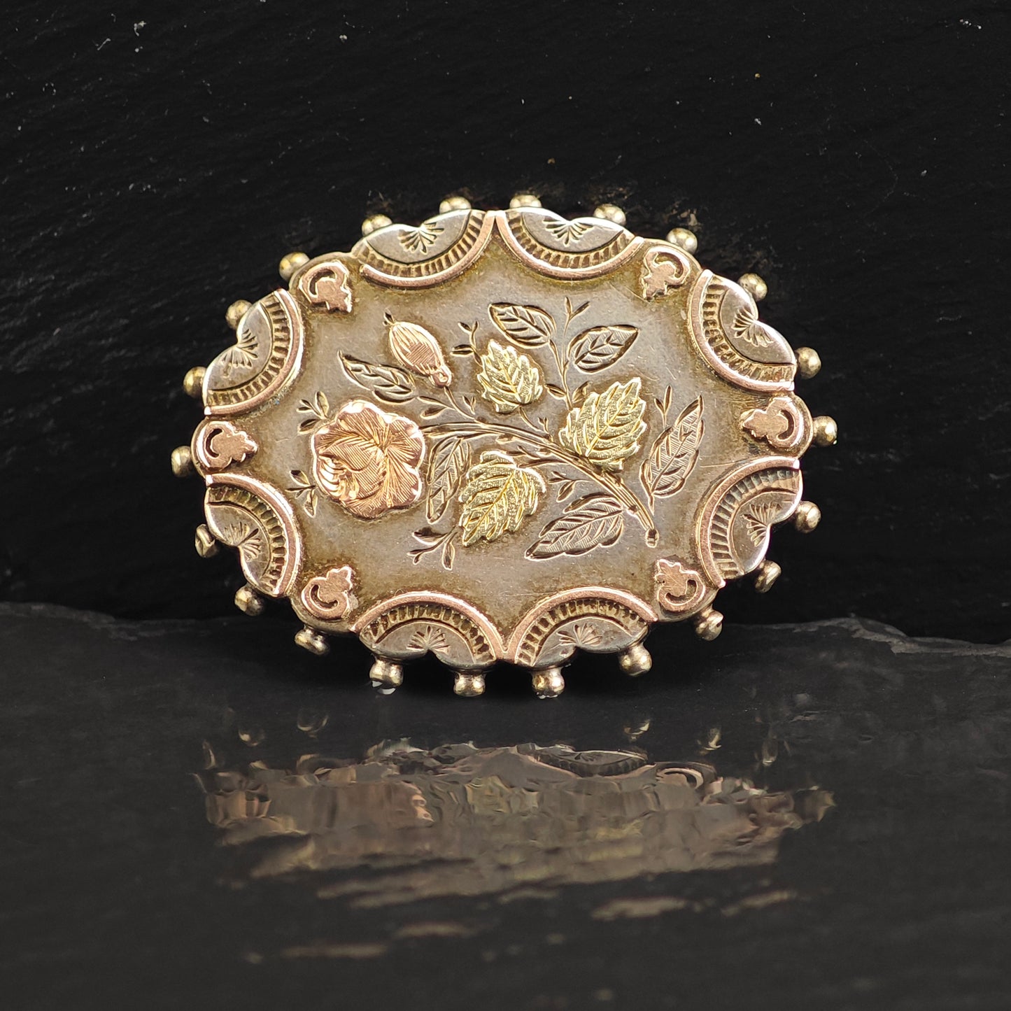 Victorian Gold Accent, Floral Sterling Silver Brooch B2196