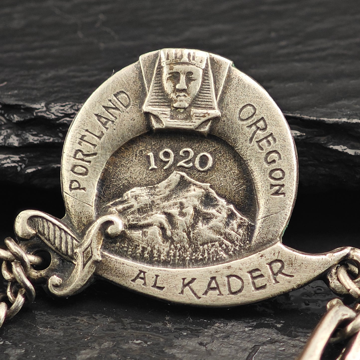 Art Deco Egyptian Revival, Sterling Silver Shriners Tag  B2198