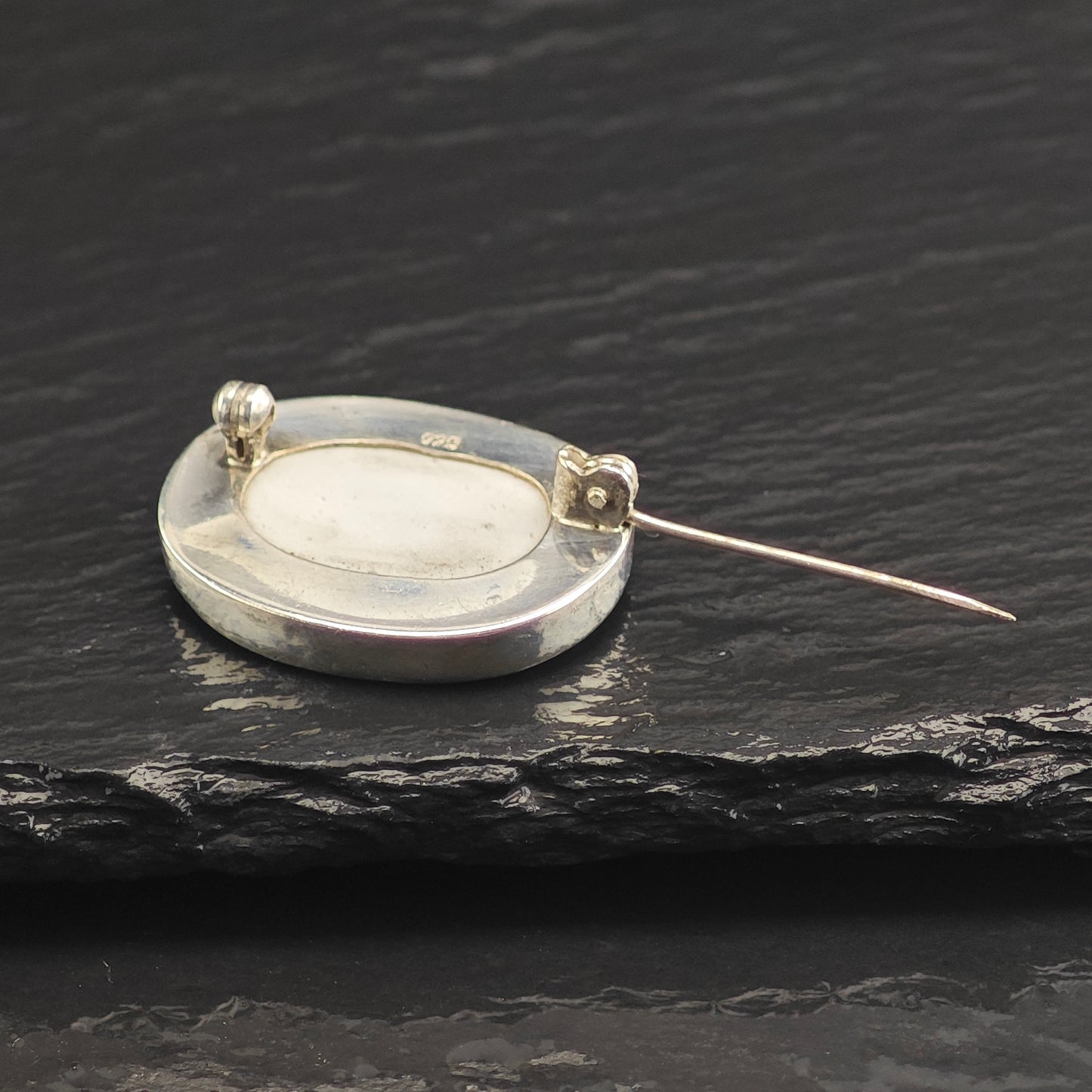 Blue,White Porcelain Shard Sterling Silver Brooch B2200