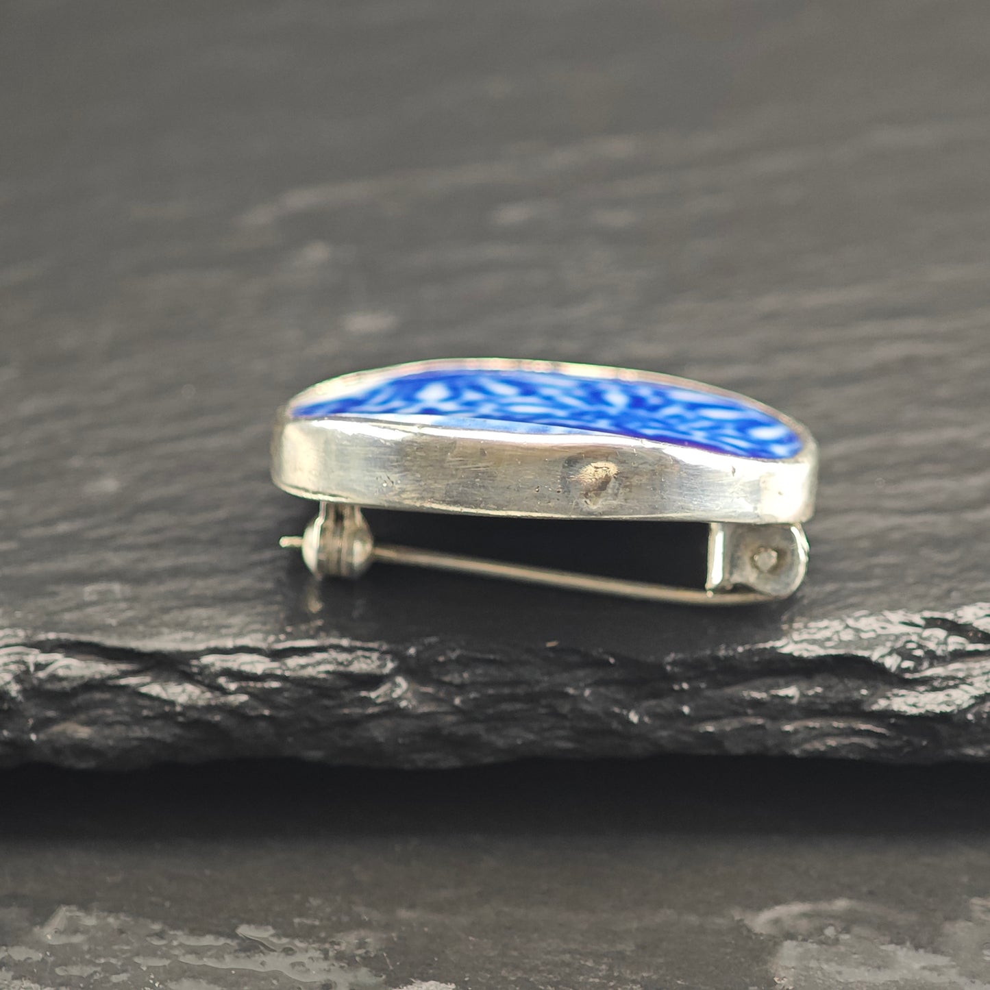 Blue,White Porcelain Shard Sterling Silver Brooch B2200