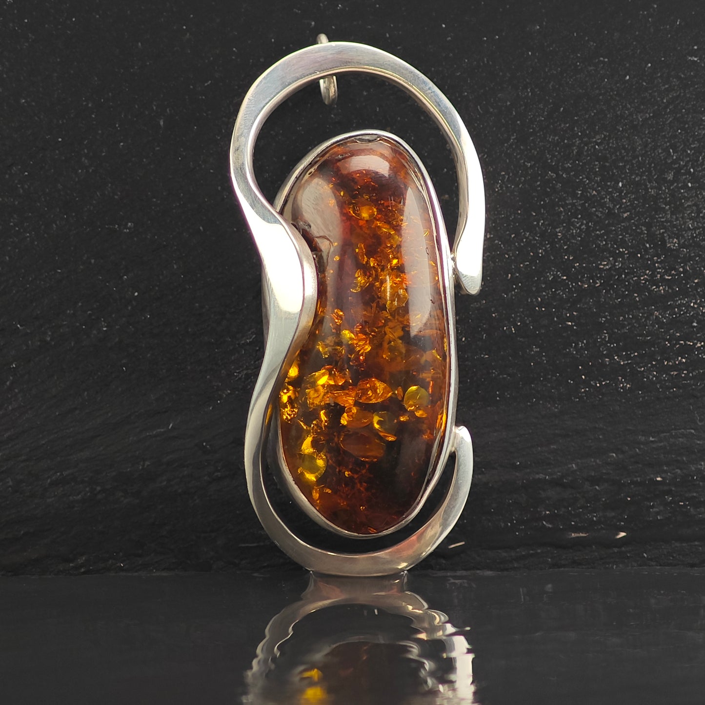 Very Large Amber Swirl Sterling Silver Pendant & Brooch P2988