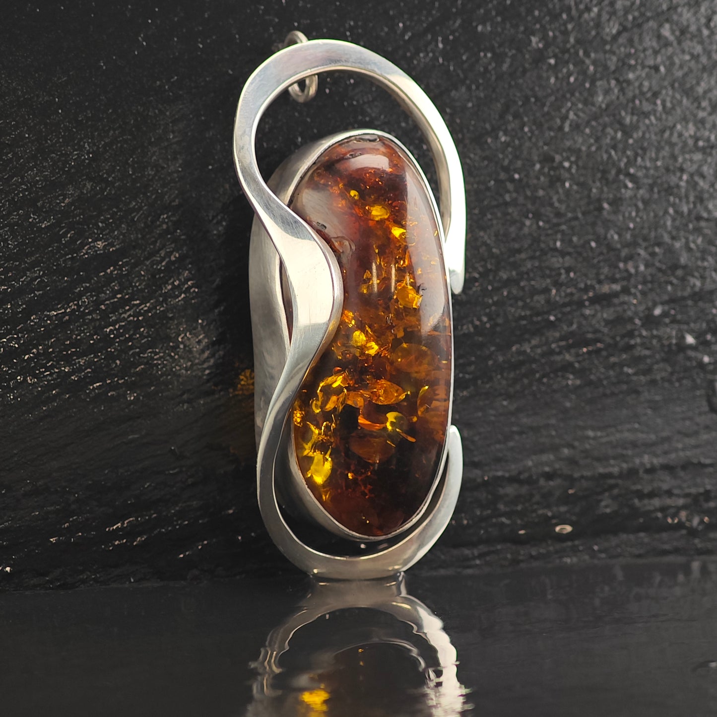 Very Large Amber Swirl Sterling Silver Pendant & Brooch P2988