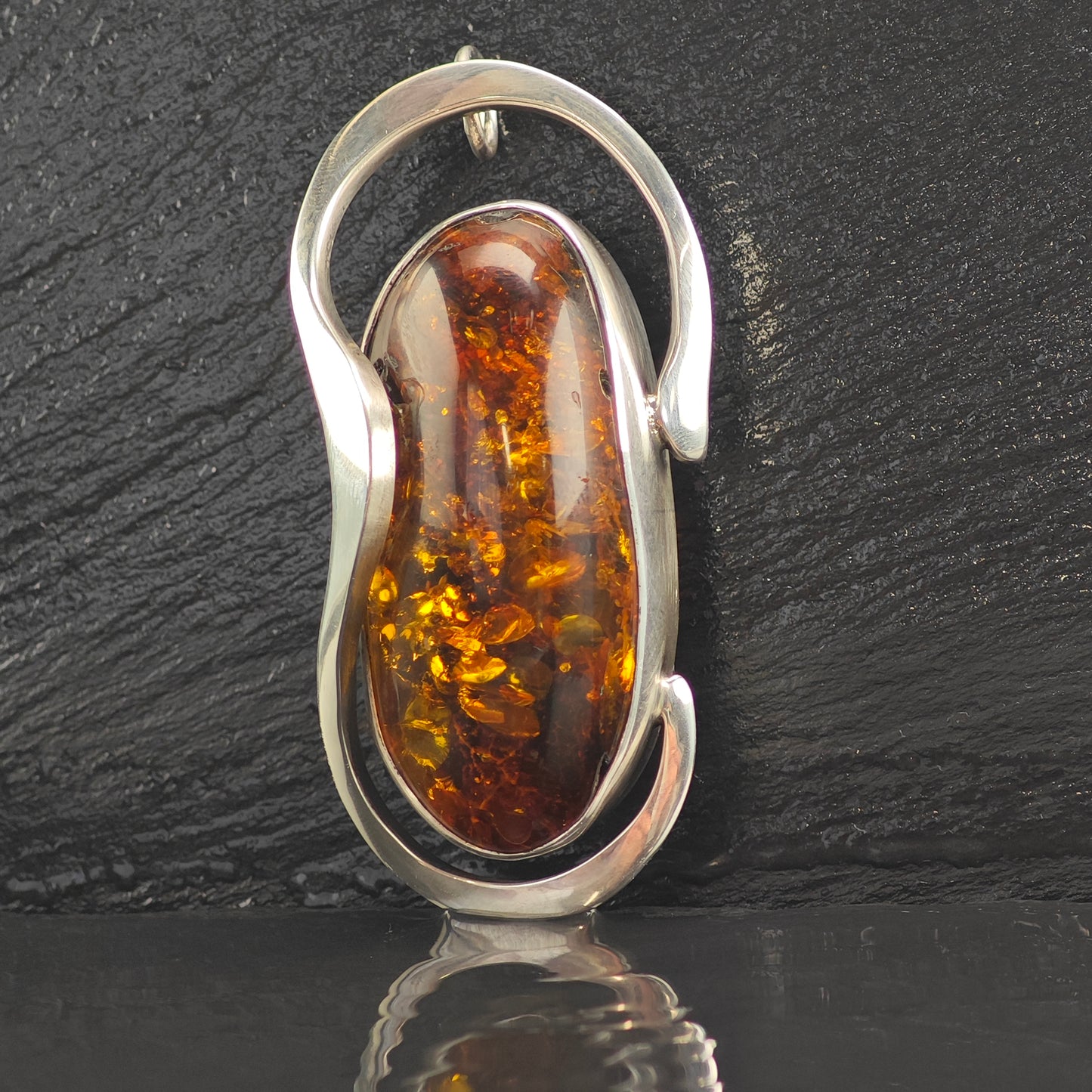 Very Large Amber Swirl Sterling Silver Pendant & Brooch P2988