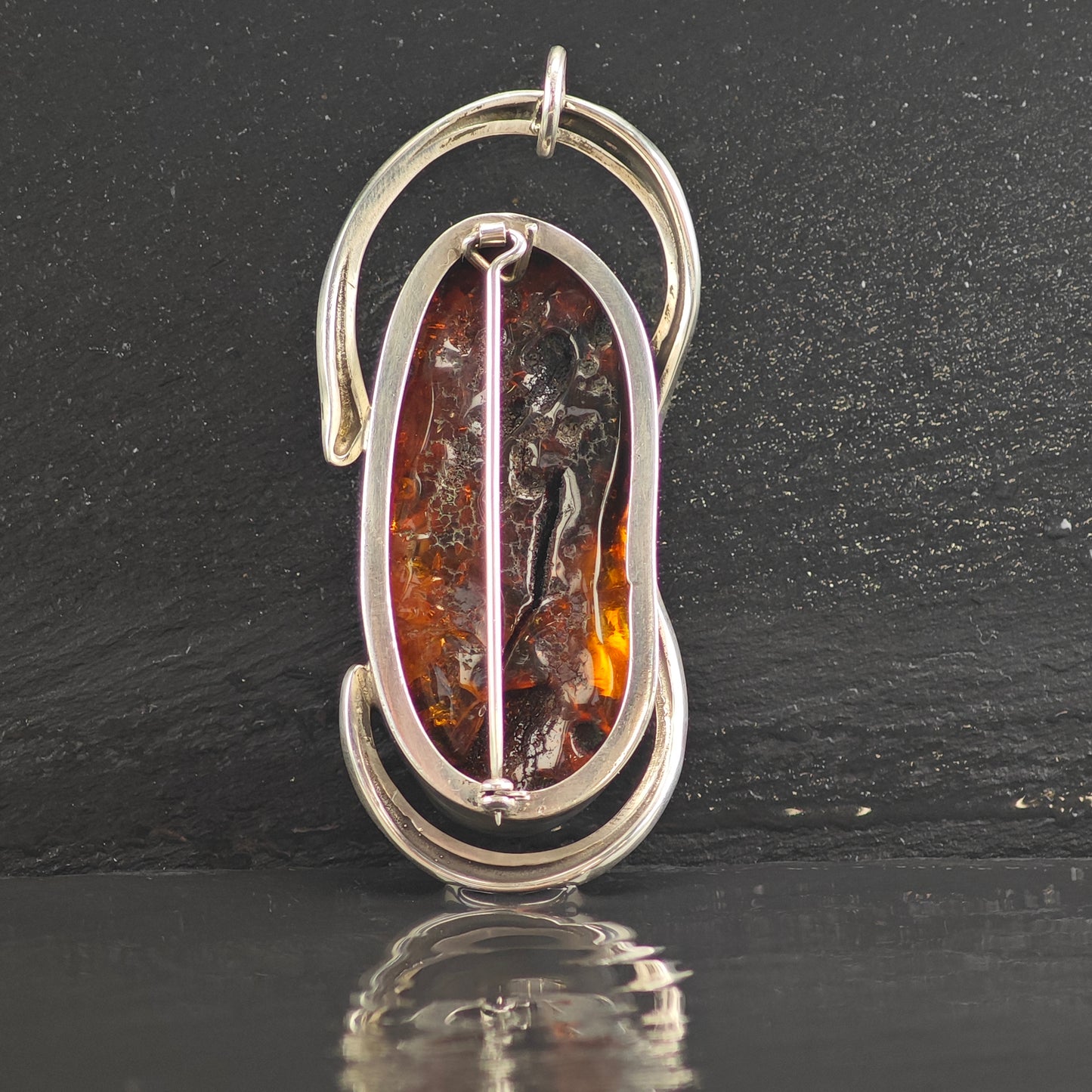 Very Large Amber Swirl Sterling Silver Pendant & Brooch P2988