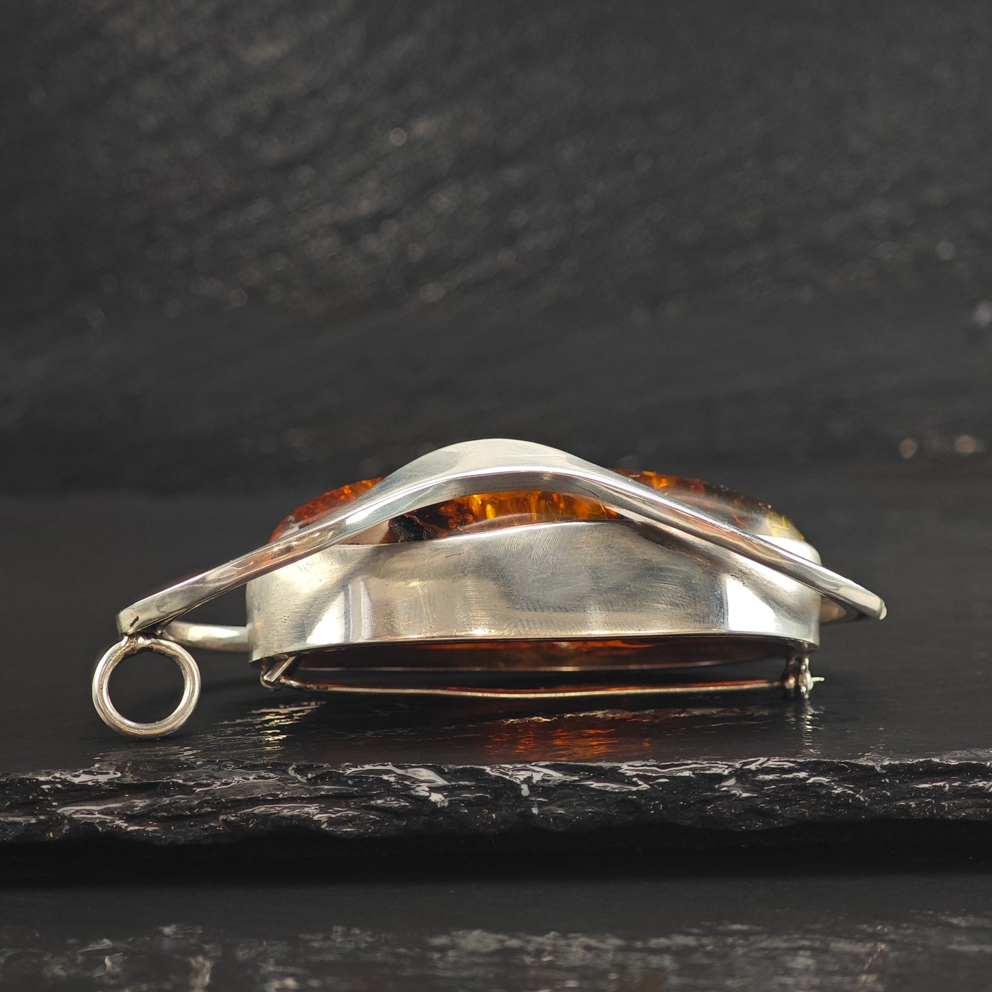 Very Large Amber Swirl Sterling Silver Pendant & Brooch P2988