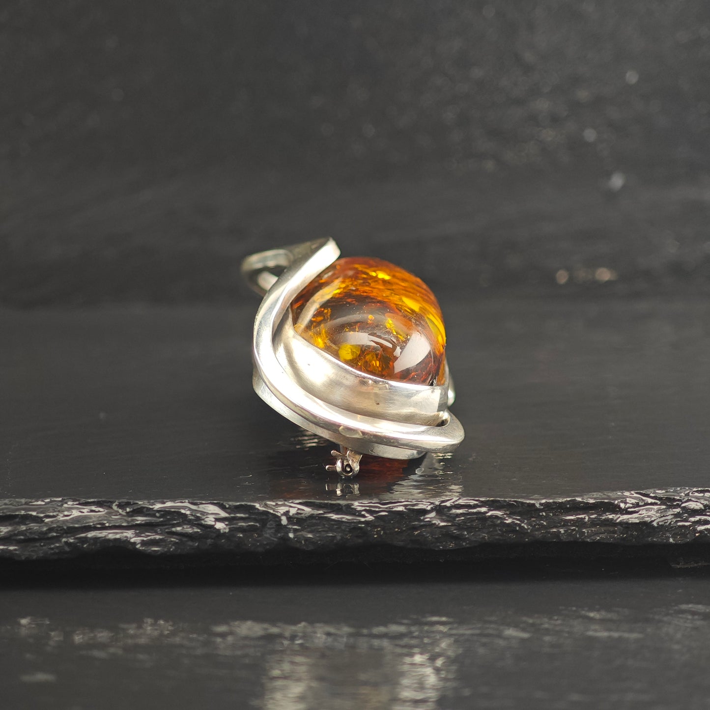 Very Large Amber Swirl Sterling Silver Pendant & Brooch P2988