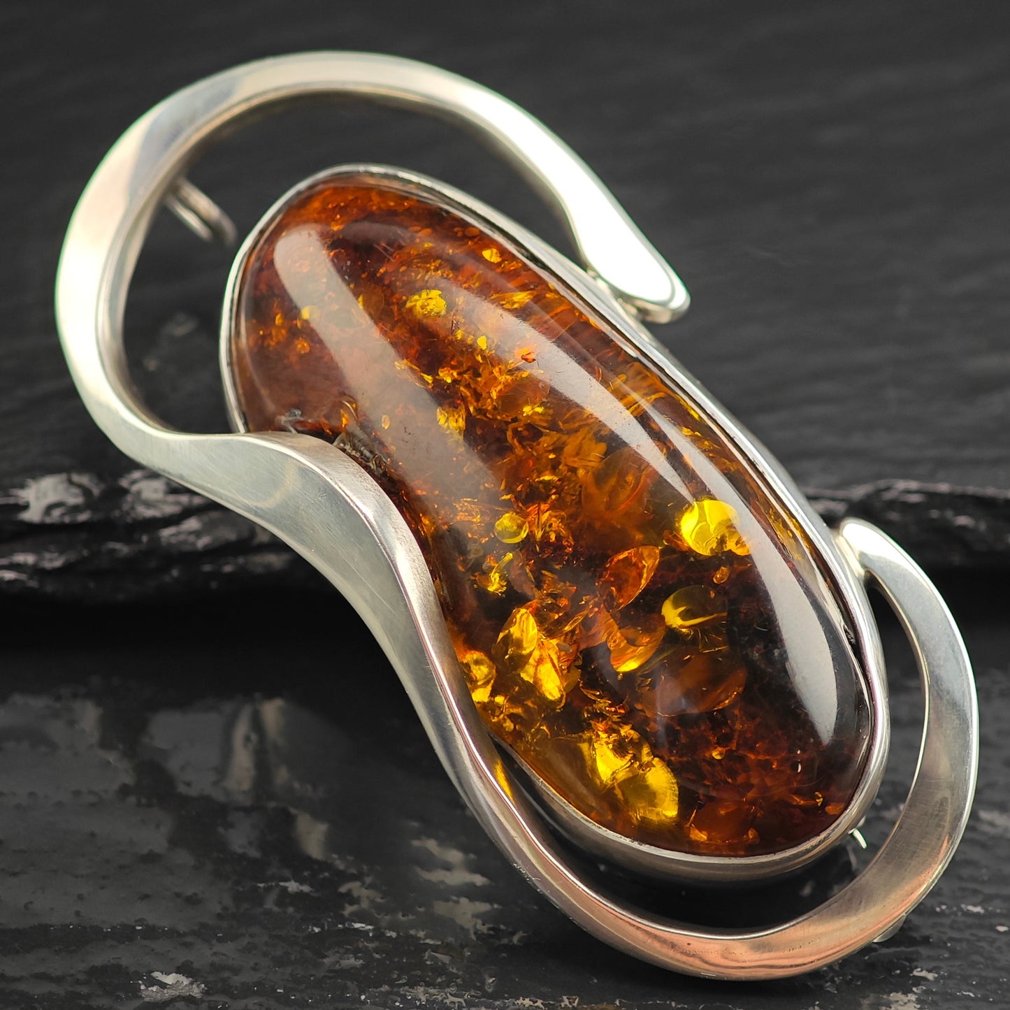 Very Large Amber Swirl Sterling Silver Pendant & Brooch P2988