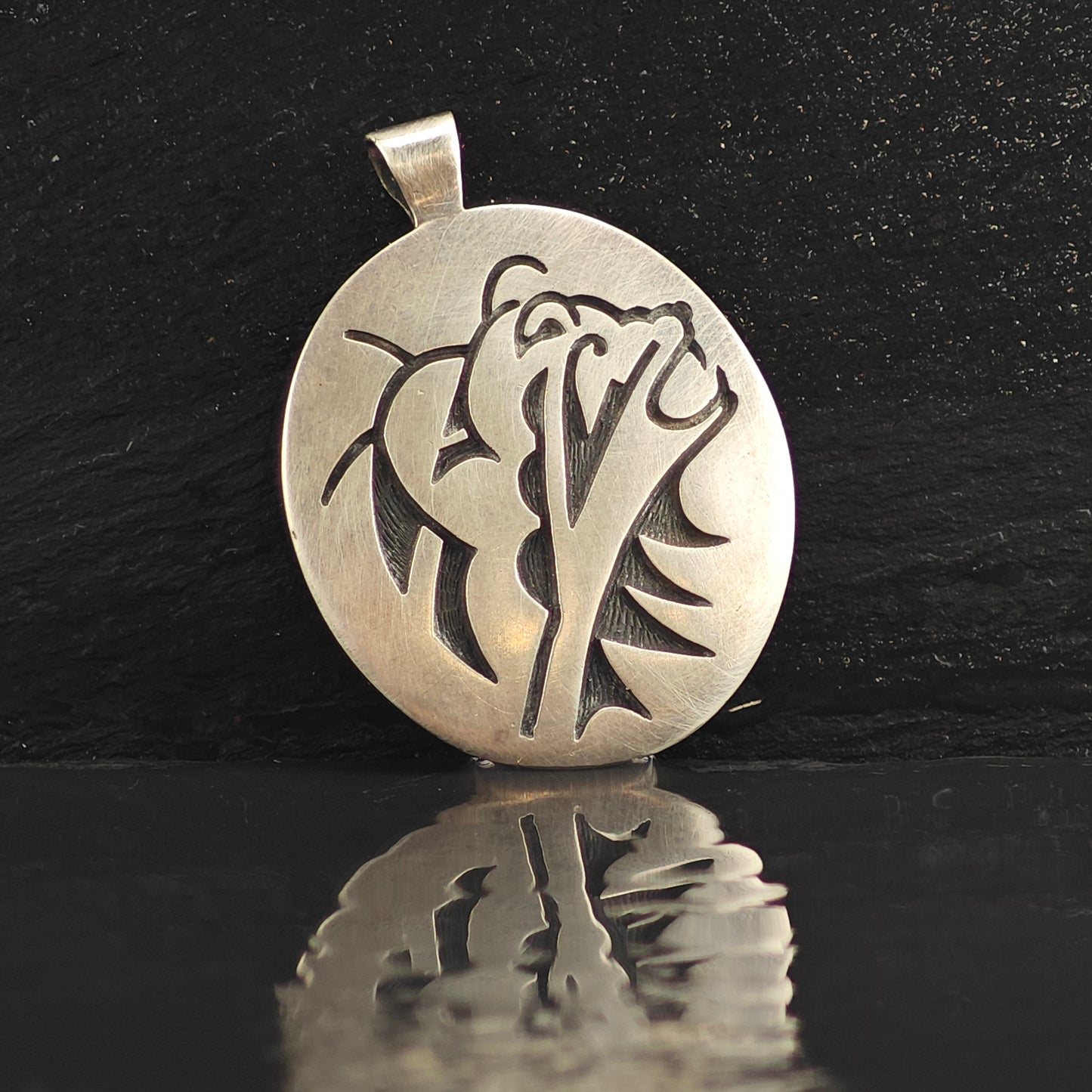 Hopi Overlay Bear Animal Sterling Silver Pendant P2989