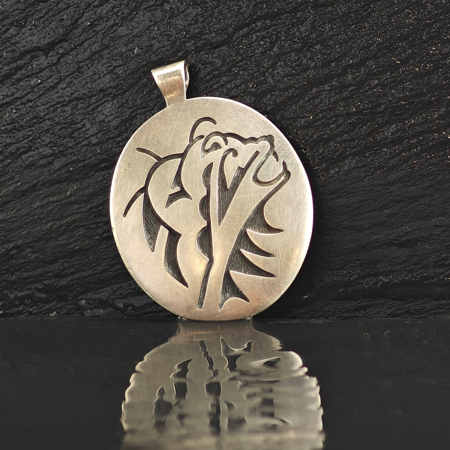 Hopi Overlay Bear Animal Sterling Silver Pendant P2989