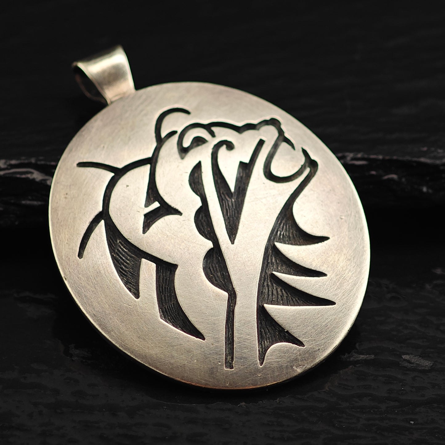 Hopi Overlay Bear Animal Sterling Silver Pendant P2989