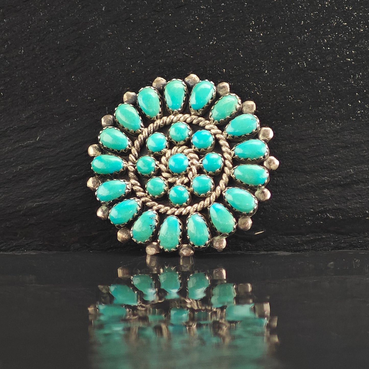SW Turquoise Cluster Sterling Silver Pendant & Brooch P2990