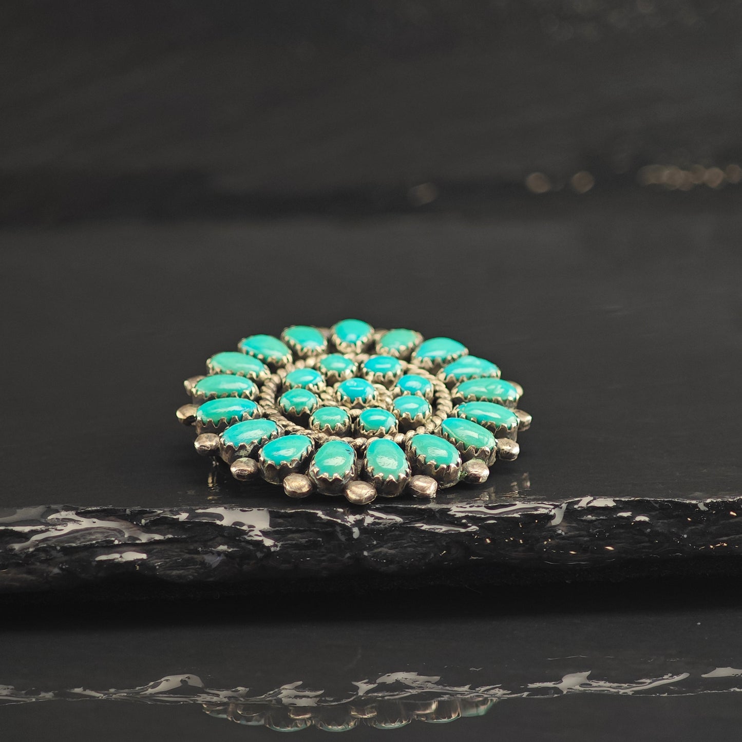 SW Turquoise Cluster Sterling Silver Pendant & Brooch P2990