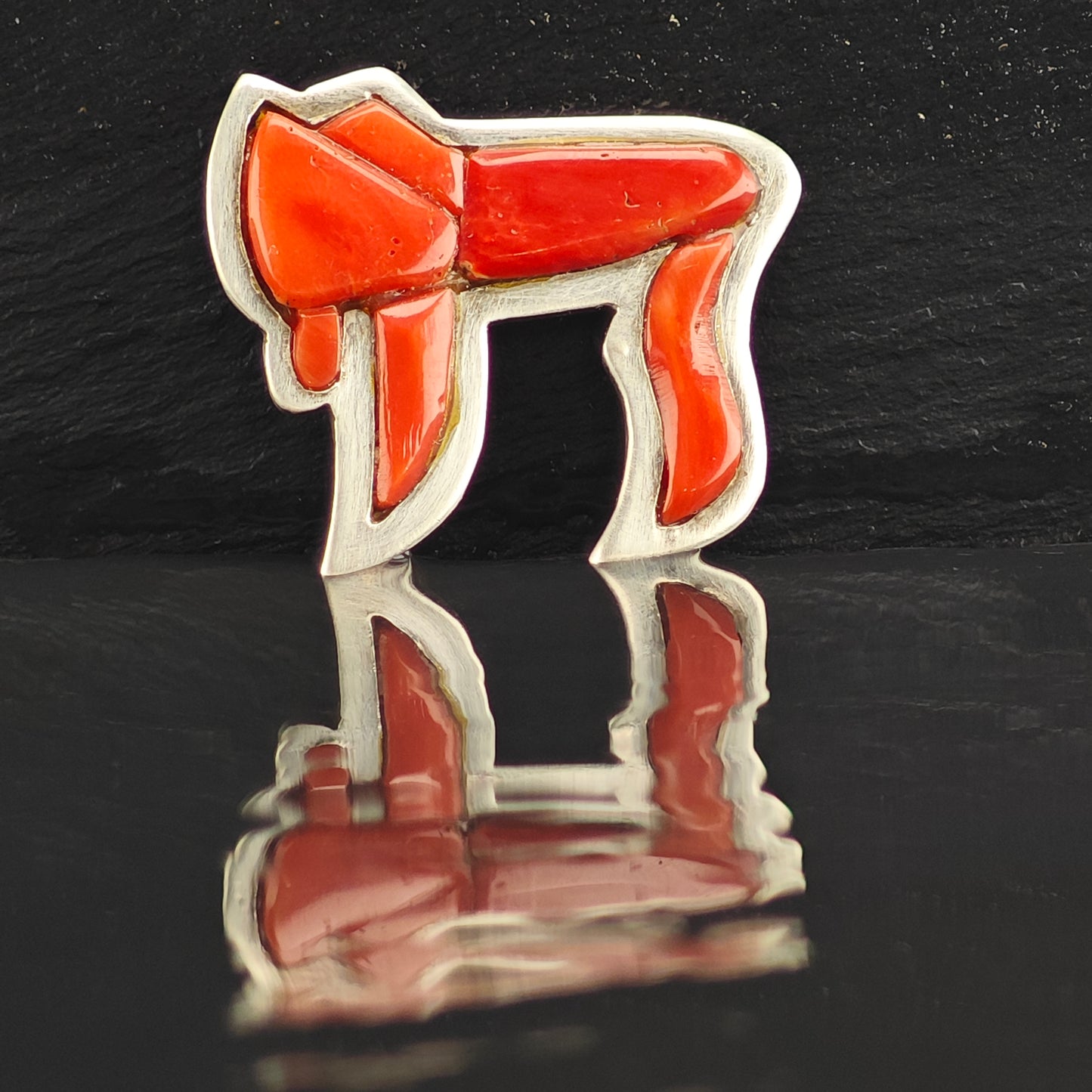 Chai Coral Inlay Sterling Silver Pendant P2991