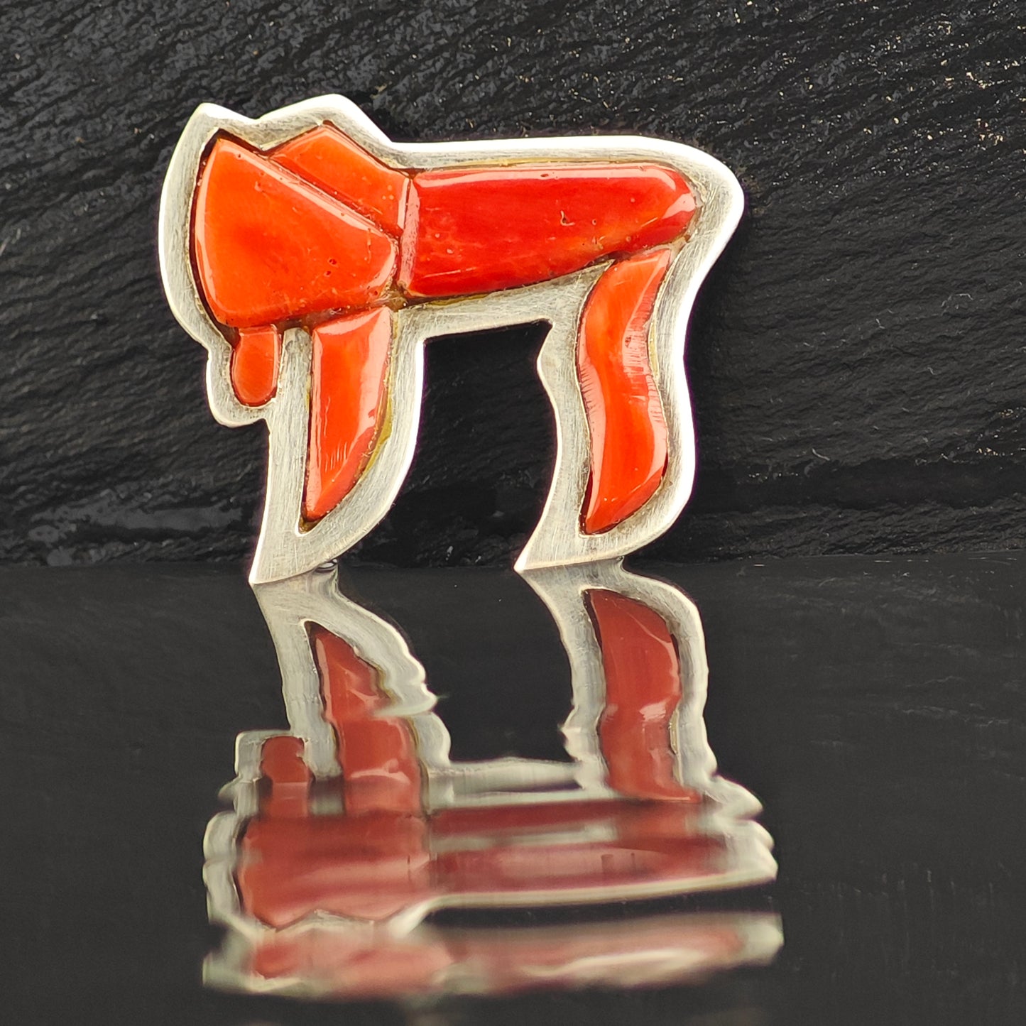 Chai Coral Inlay Sterling Silver Pendant P2991