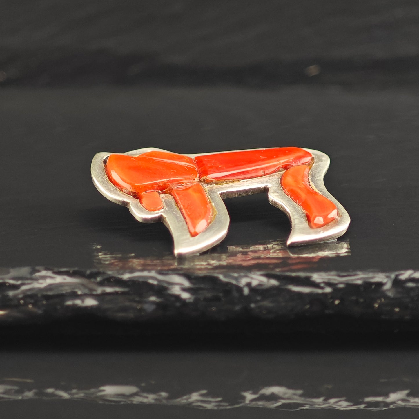Chai Coral Inlay Sterling Silver Pendant P2991