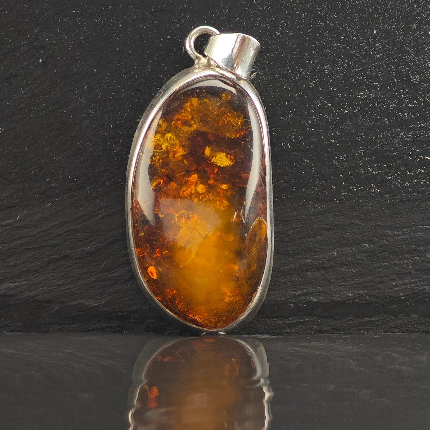Oval Amber Sterling Silver Pendant P2992