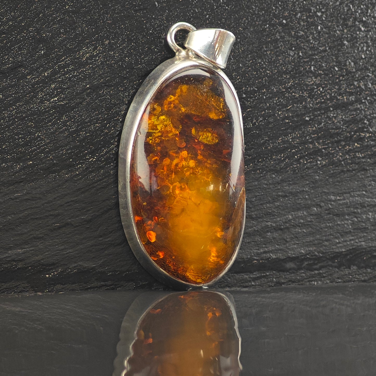Oval Amber Sterling Silver Pendant P2992