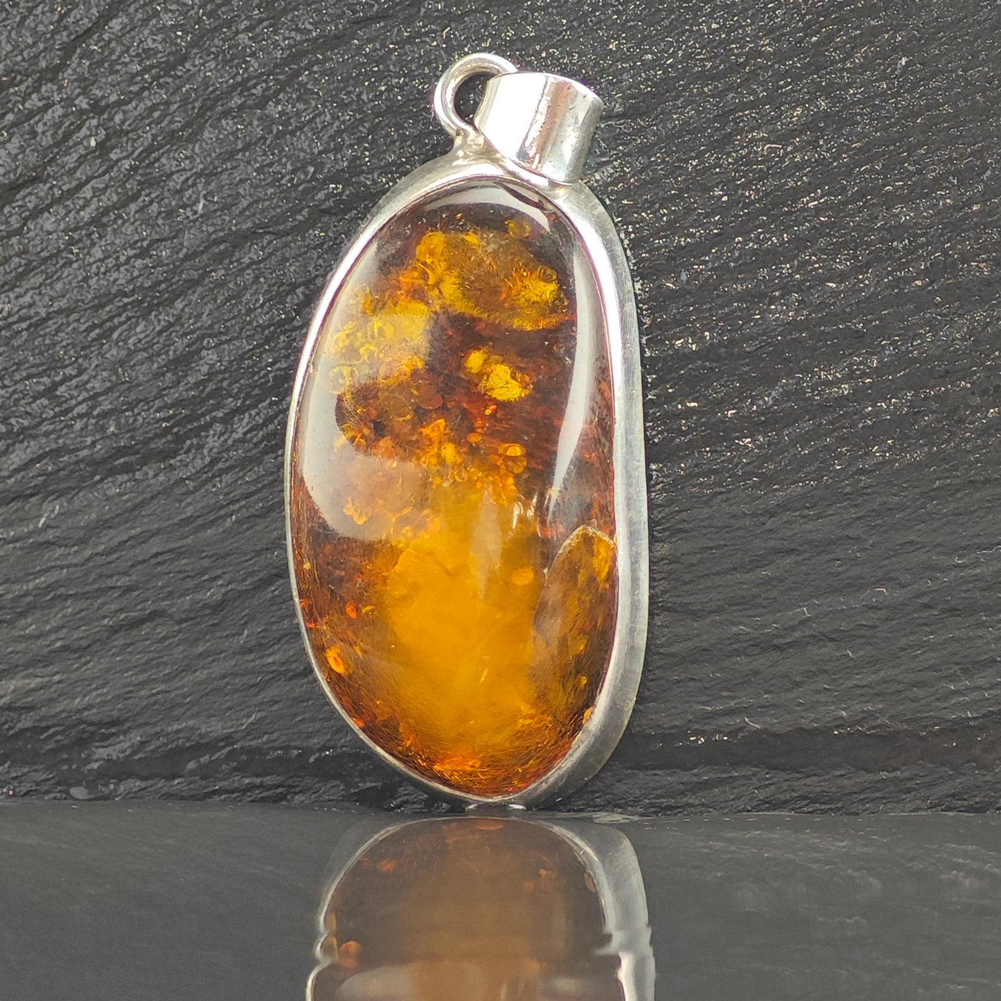 Oval Amber Sterling Silver Pendant P2992