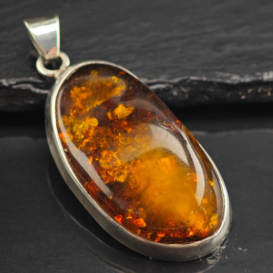 Oval Amber Sterling Silver Pendant P2992