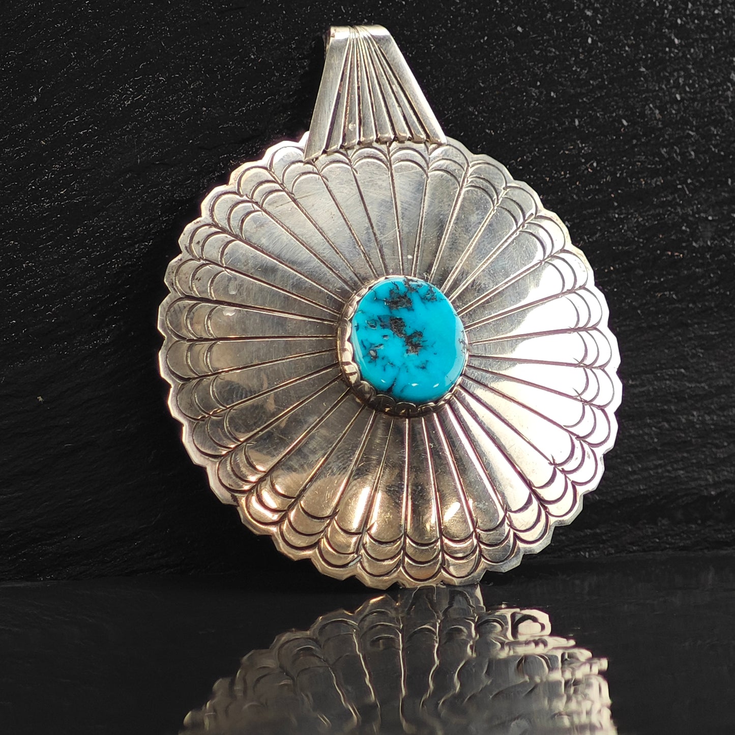 Native Concho Turquoise Sterling Silver Pendant P2994