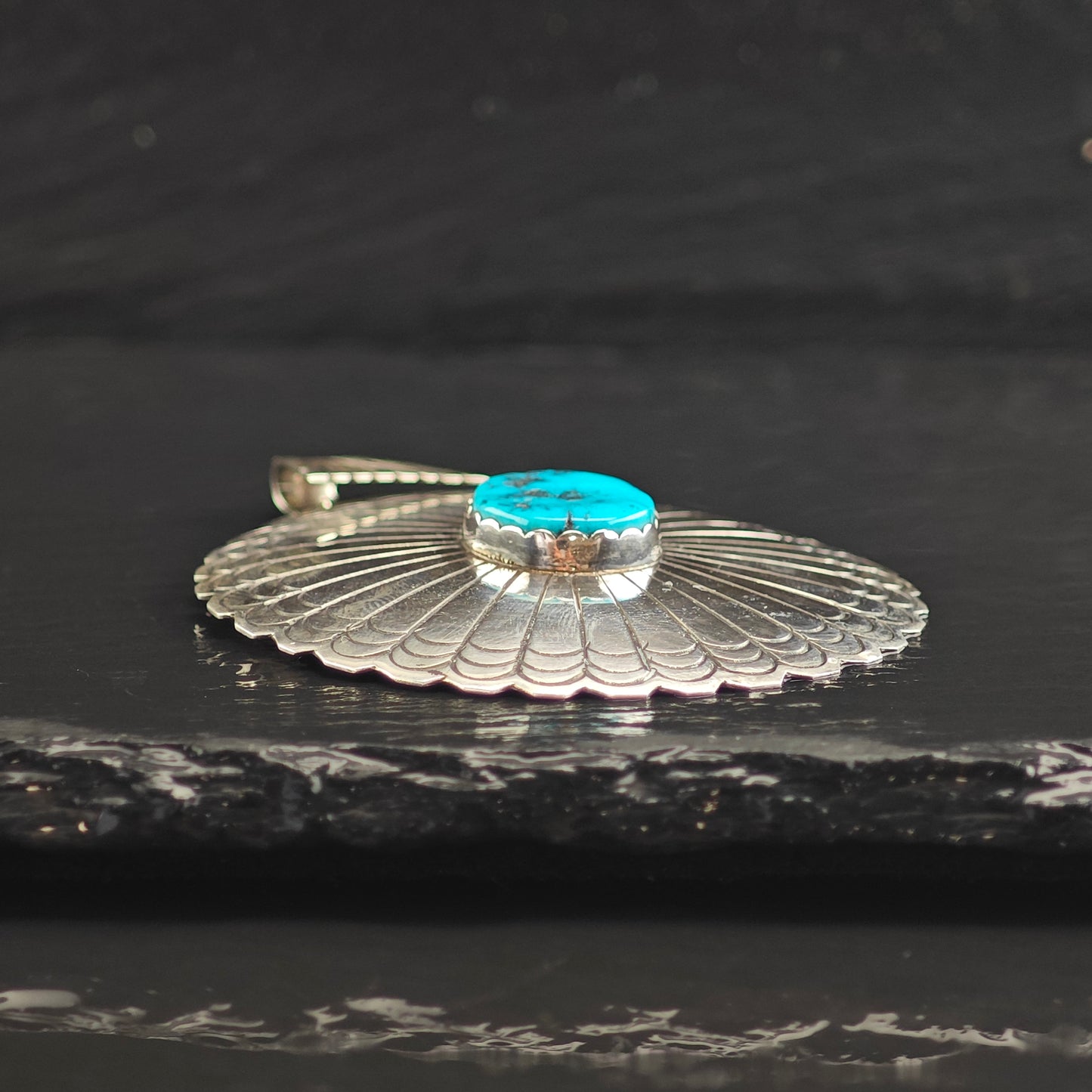 Native Concho Turquoise Sterling Silver Pendant P2994