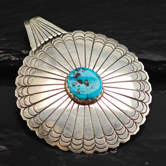 Native Concho Turquoise Sterling Silver Pendant P2994