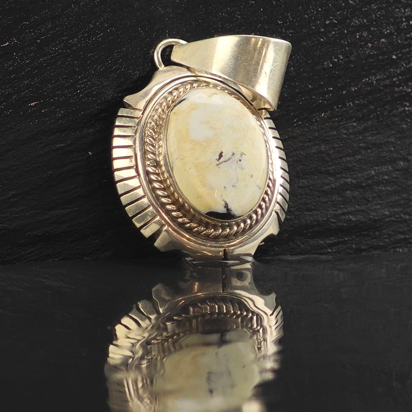Navajo White Buffalo Sterling Silver Pendant P2997