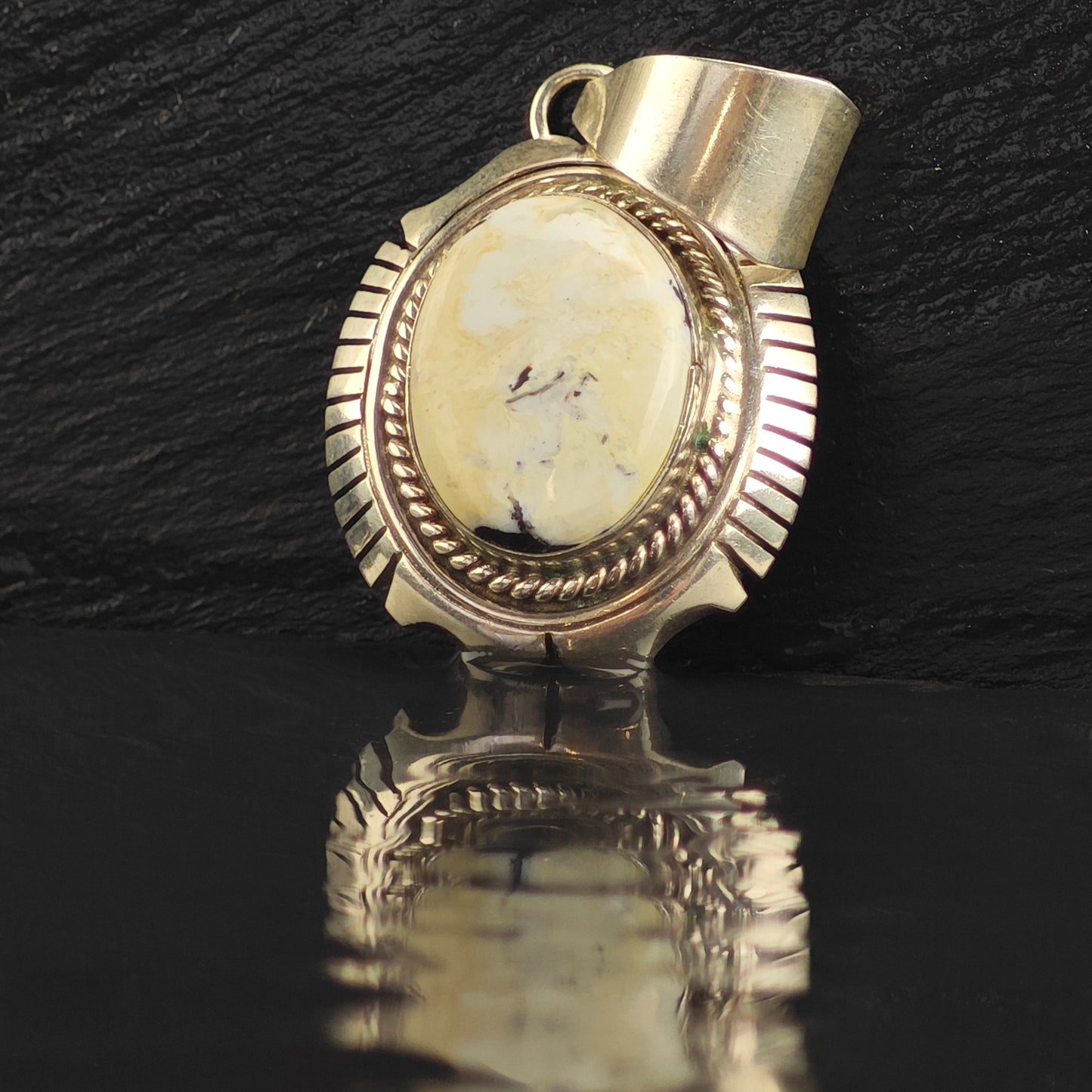 Navajo White Buffalo Sterling Silver Pendant P2997