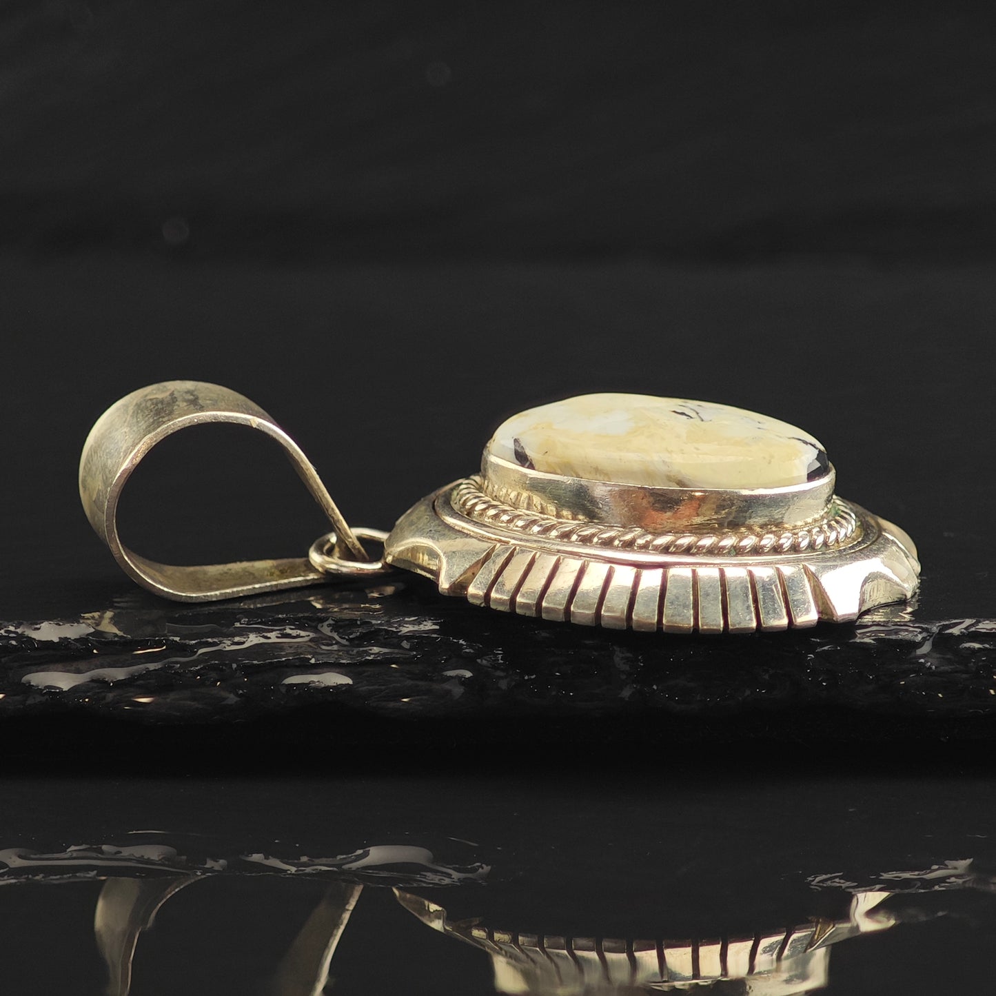 Navajo White Buffalo Sterling Silver Pendant P2997