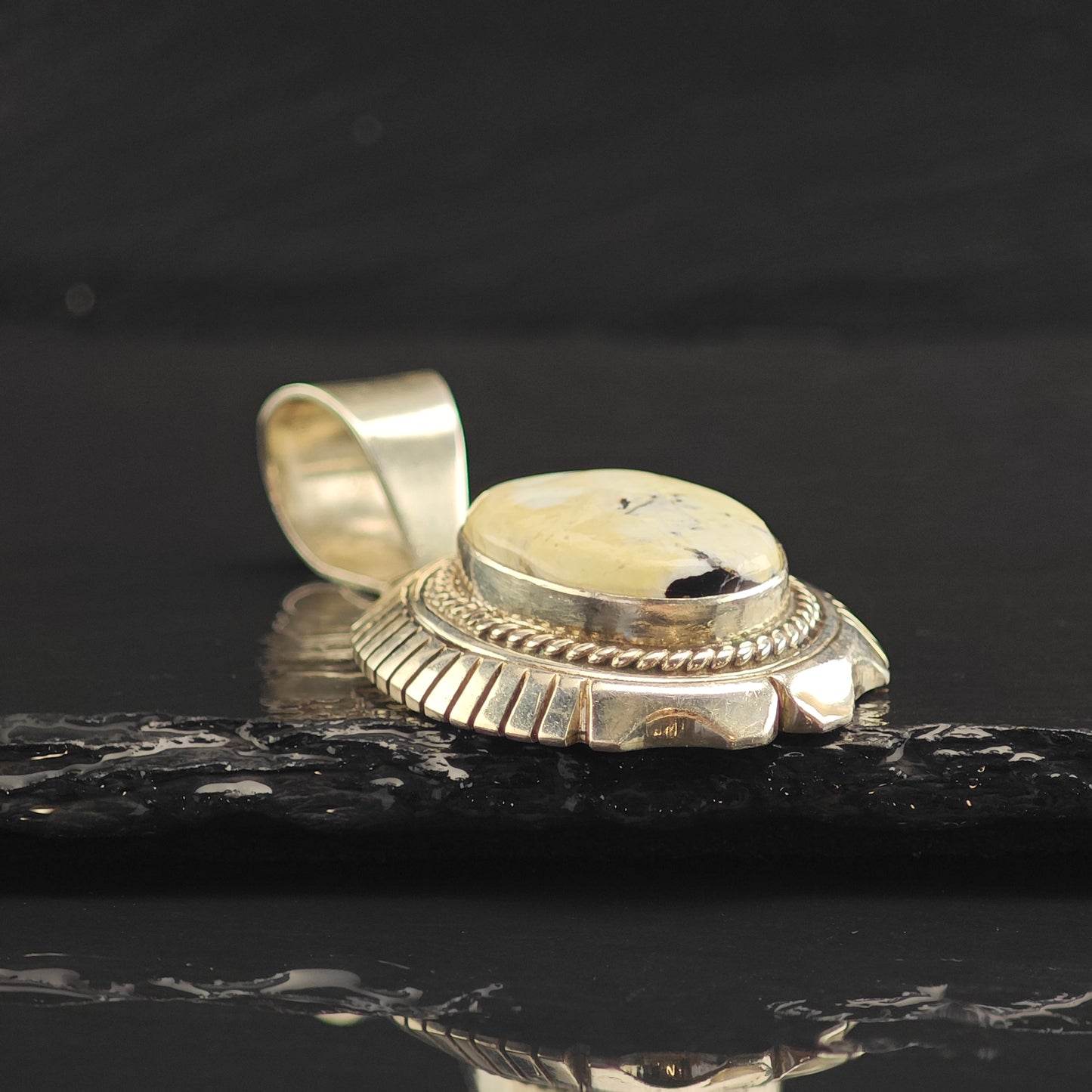 Navajo White Buffalo Sterling Silver Pendant P2997