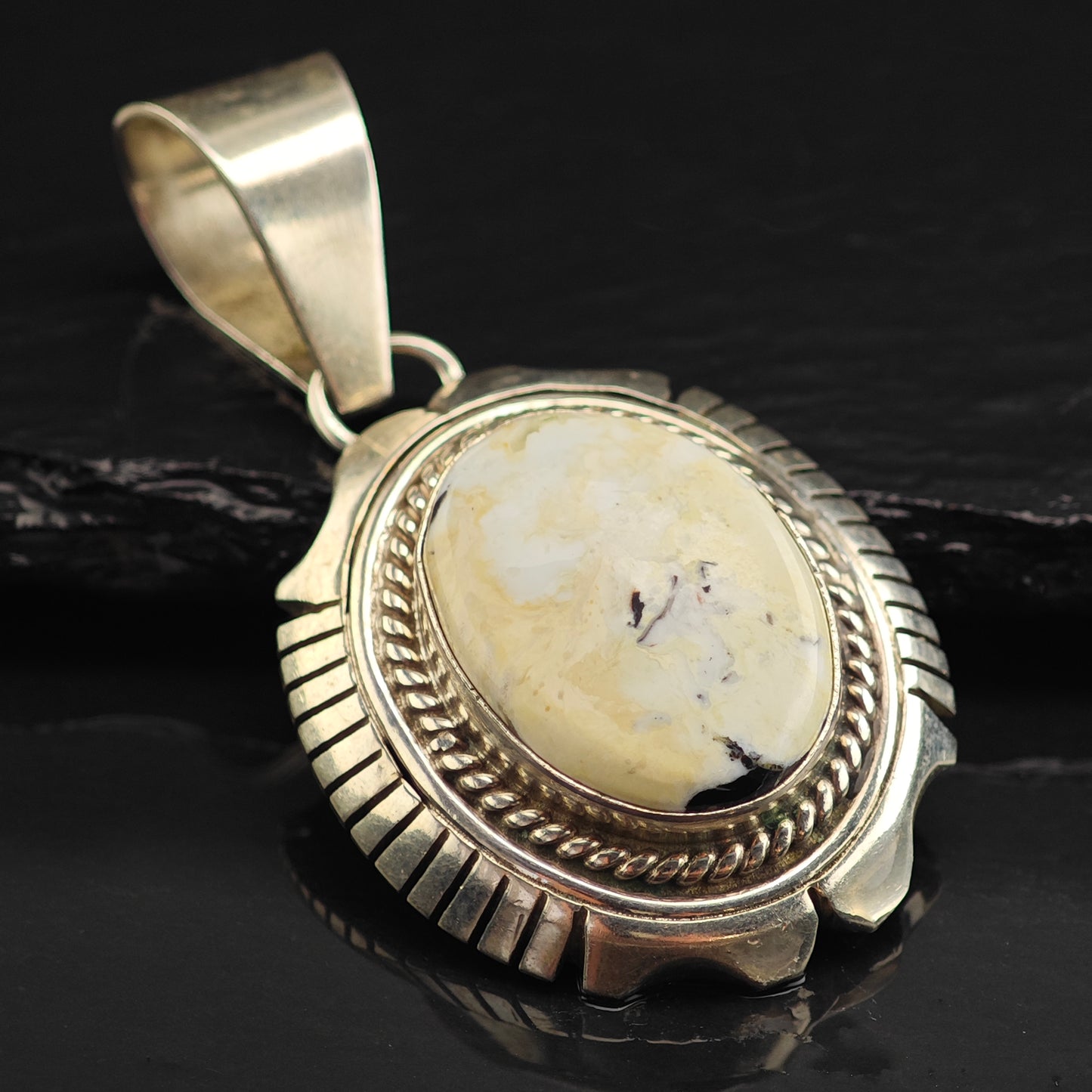 Navajo White Buffalo Sterling Silver Pendant P2997