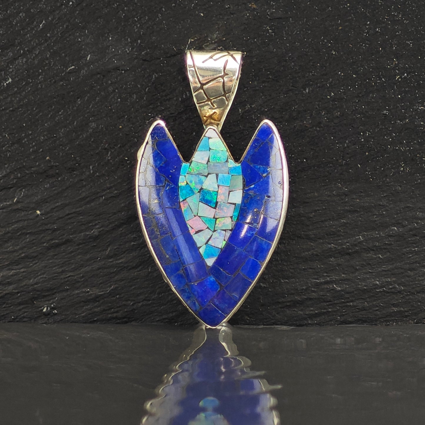 Opal & Lapis Arrowhead Sterling Silver Pendant P2998