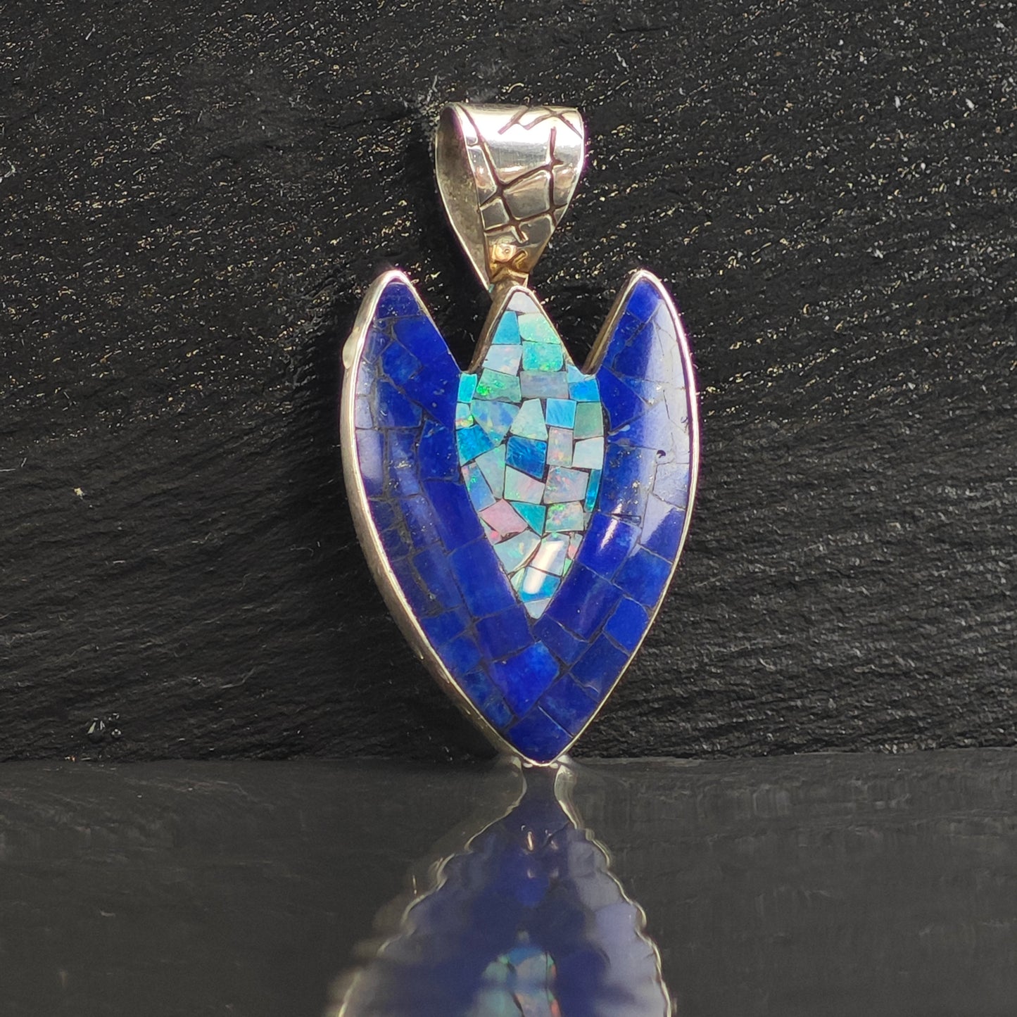 Opal & Lapis Arrowhead Sterling Silver Pendant P2998