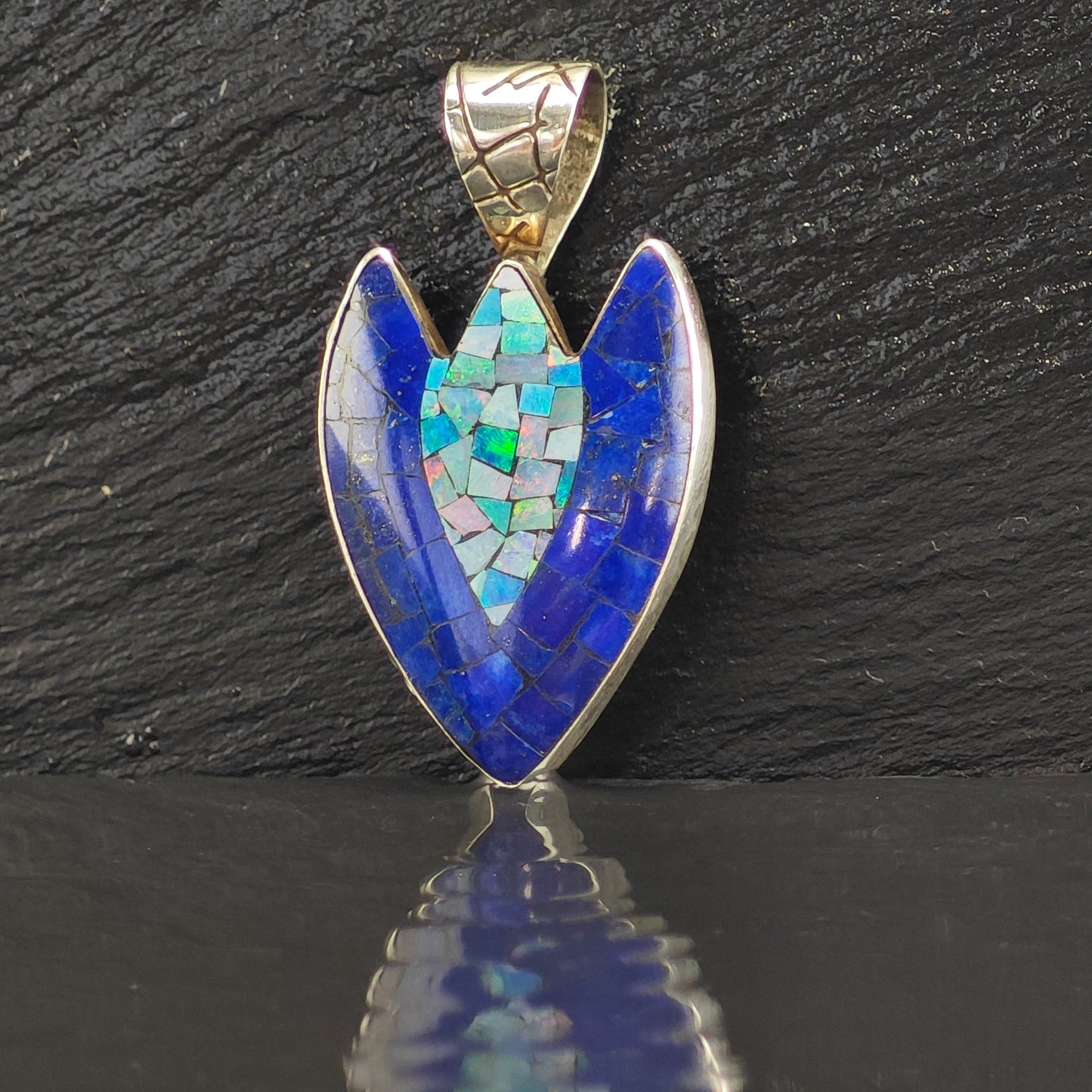 Opal & Lapis Arrowhead Sterling Silver Pendant P2998