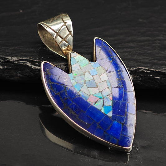 Opal & Lapis Arrowhead Sterling Silver Pendant P2998