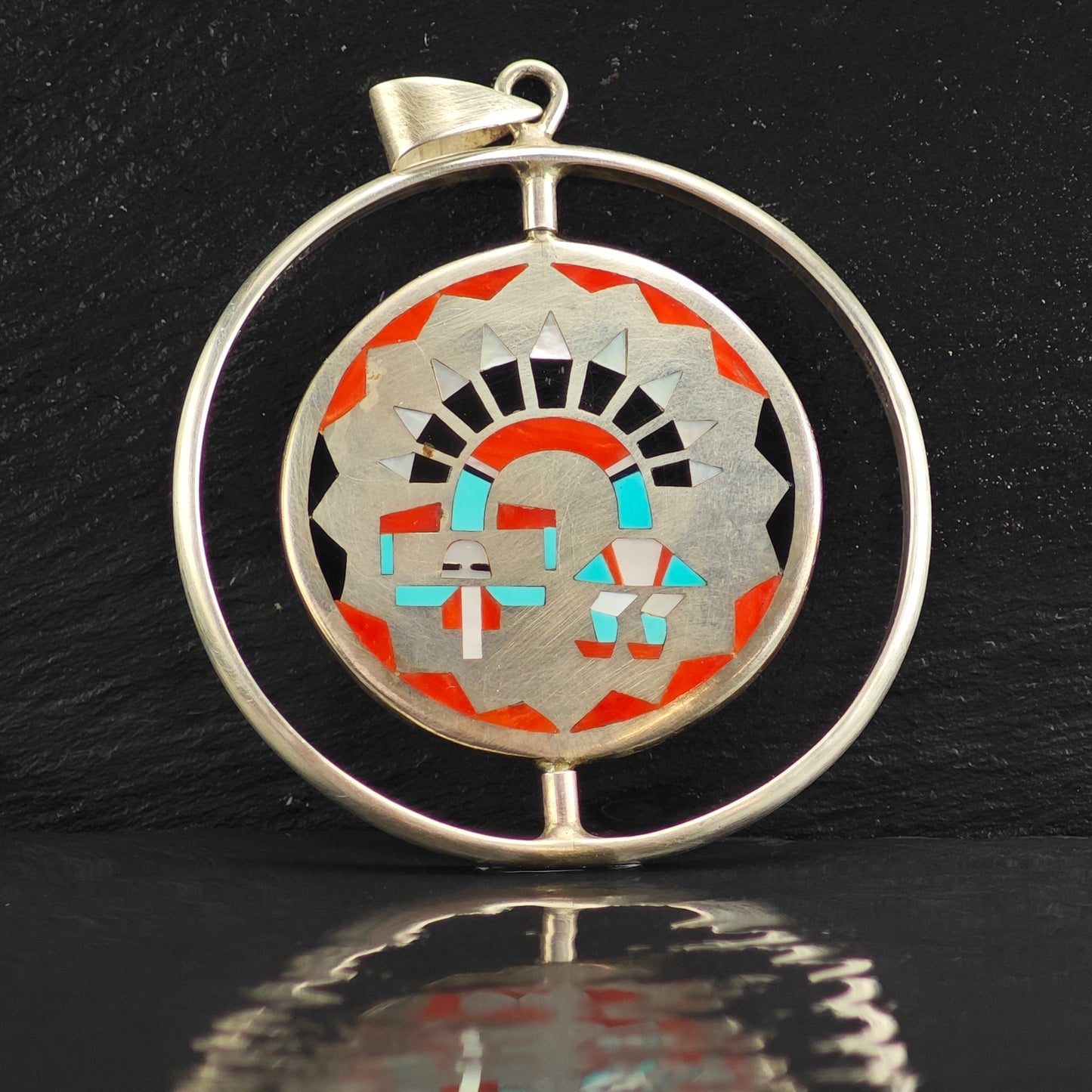 Zuni Spinning Sunface Sterling Silver Pendant Fred Natachu P3000