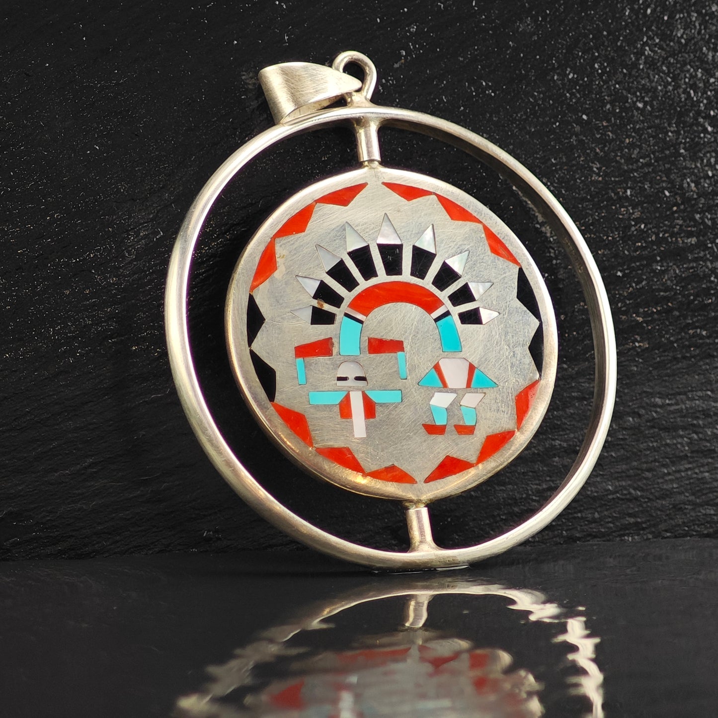 Zuni Spinning Sunface Sterling Silver Pendant Fred Natachu P3000