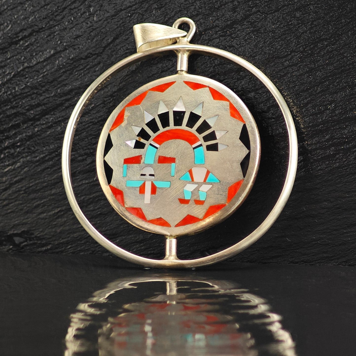 Zuni Spinning Sunface Sterling Silver Pendant Fred Natachu P3000
