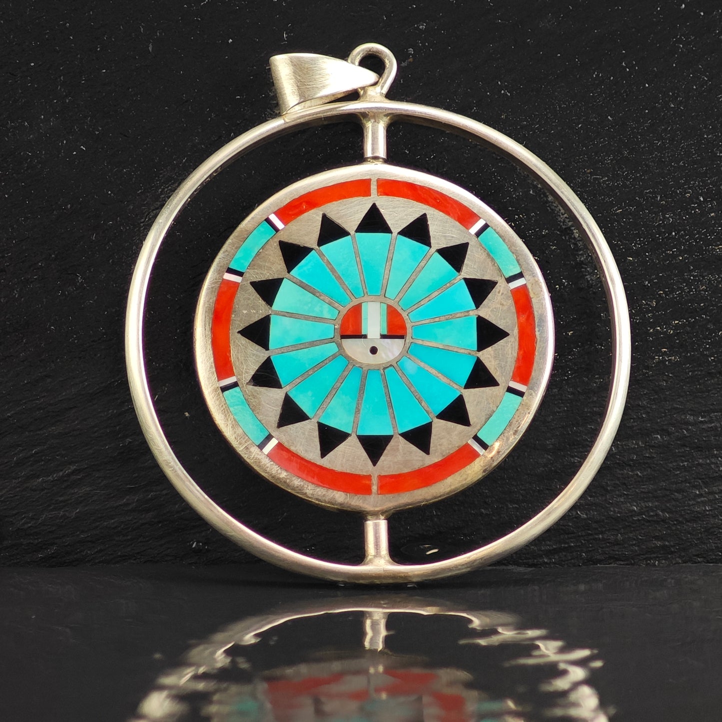 Zuni Spinning Sunface Sterling Silver Pendant Fred Natachu P3000