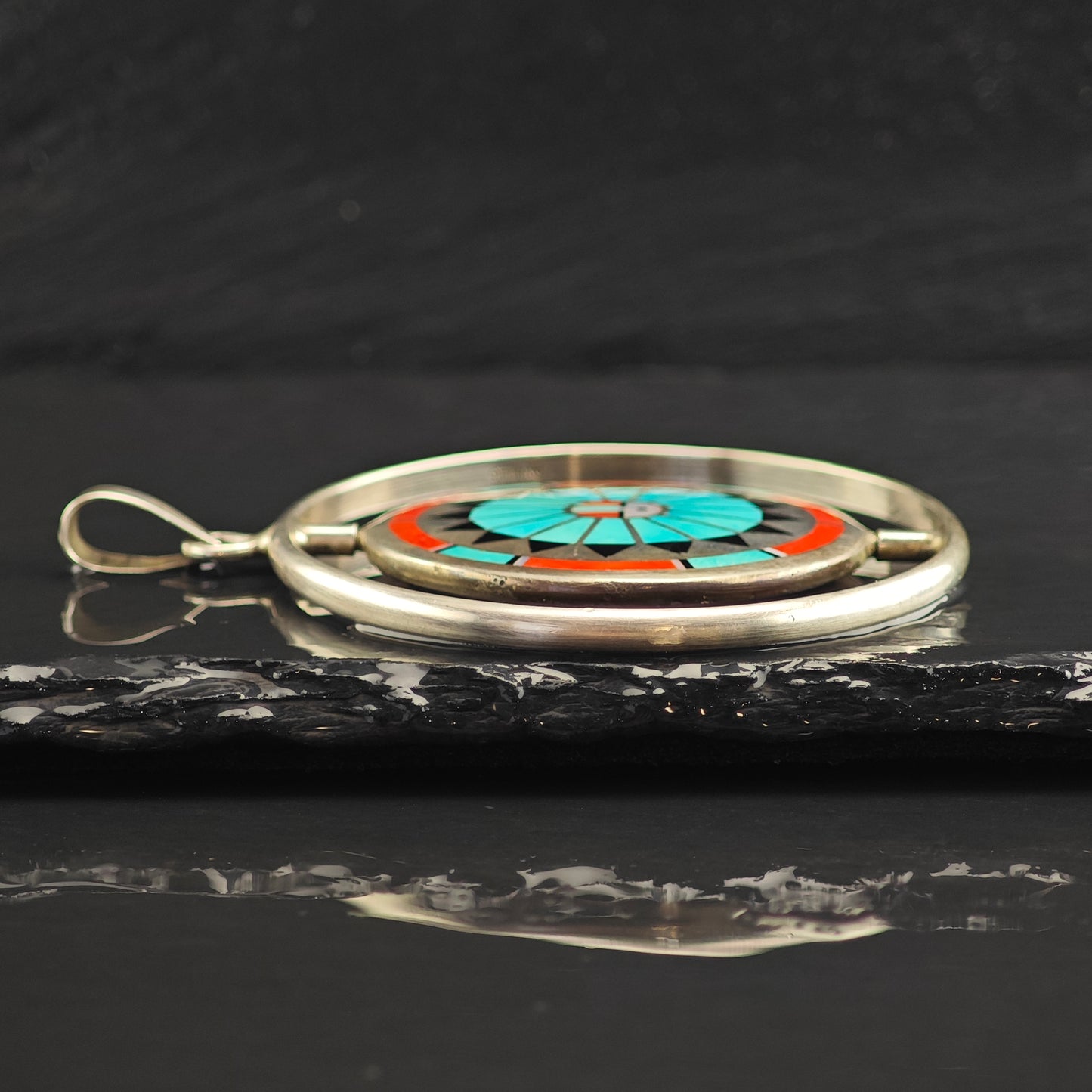 Zuni Spinning Sunface Sterling Silver Pendant Fred Natachu P3000