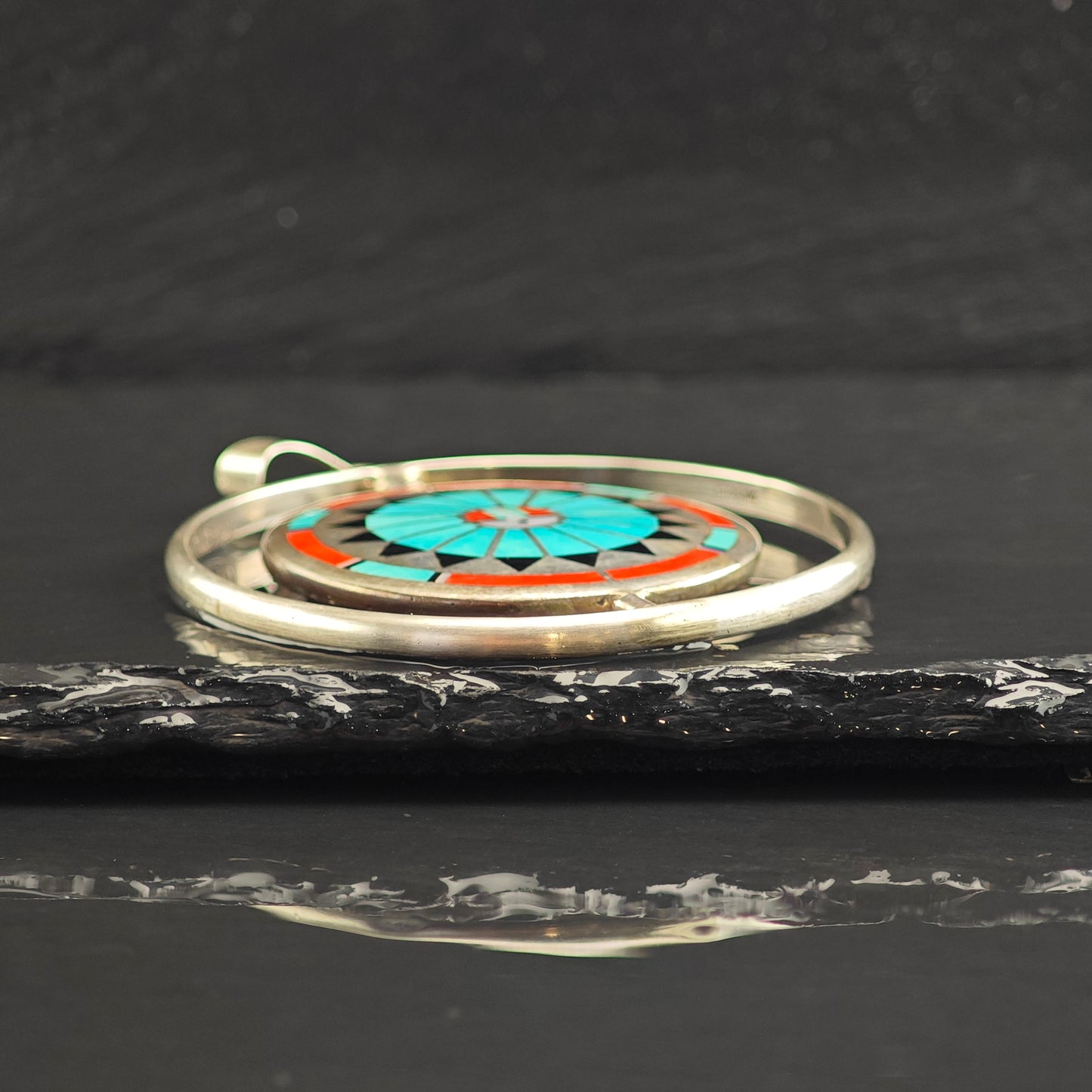 Zuni Spinning Sunface Sterling Silver Pendant Fred Natachu P3000
