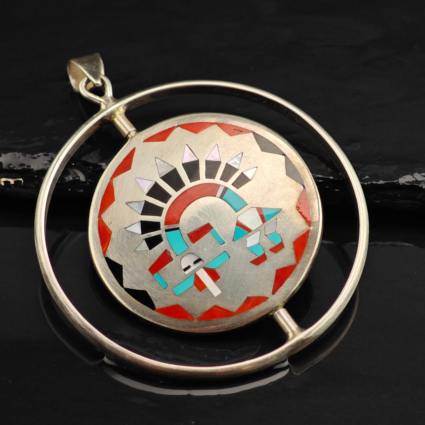 Zuni Spinning Sunface Sterling Silver Pendant Fred Natachu P3000