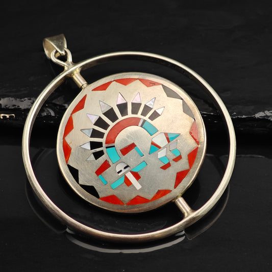 Zuni Spinning Sunface Sterling Silver Pendant Fred Natachu P3000