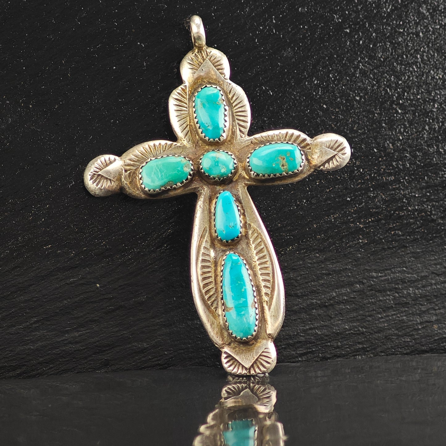Zuni Turquoise Cross Sterling Silver Pendant Horace Iule P3001