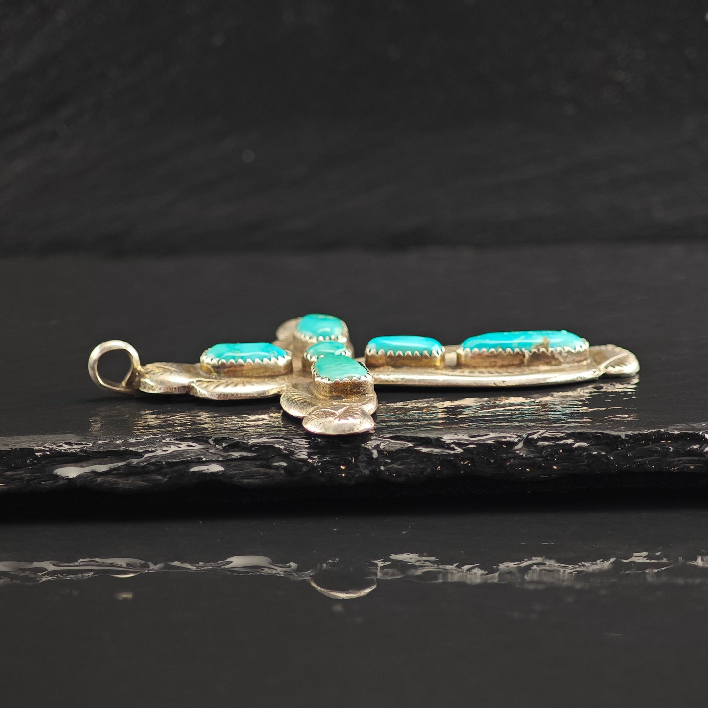 Zuni Turquoise Cross Sterling Silver Pendant Horace Iule P3001